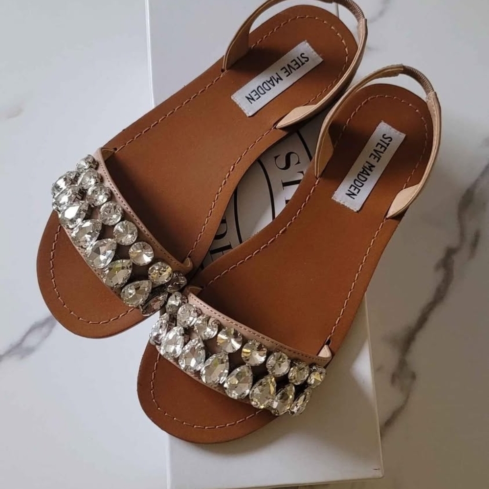 Steve Madden Brown Sandals with Sparkling Silver Accents